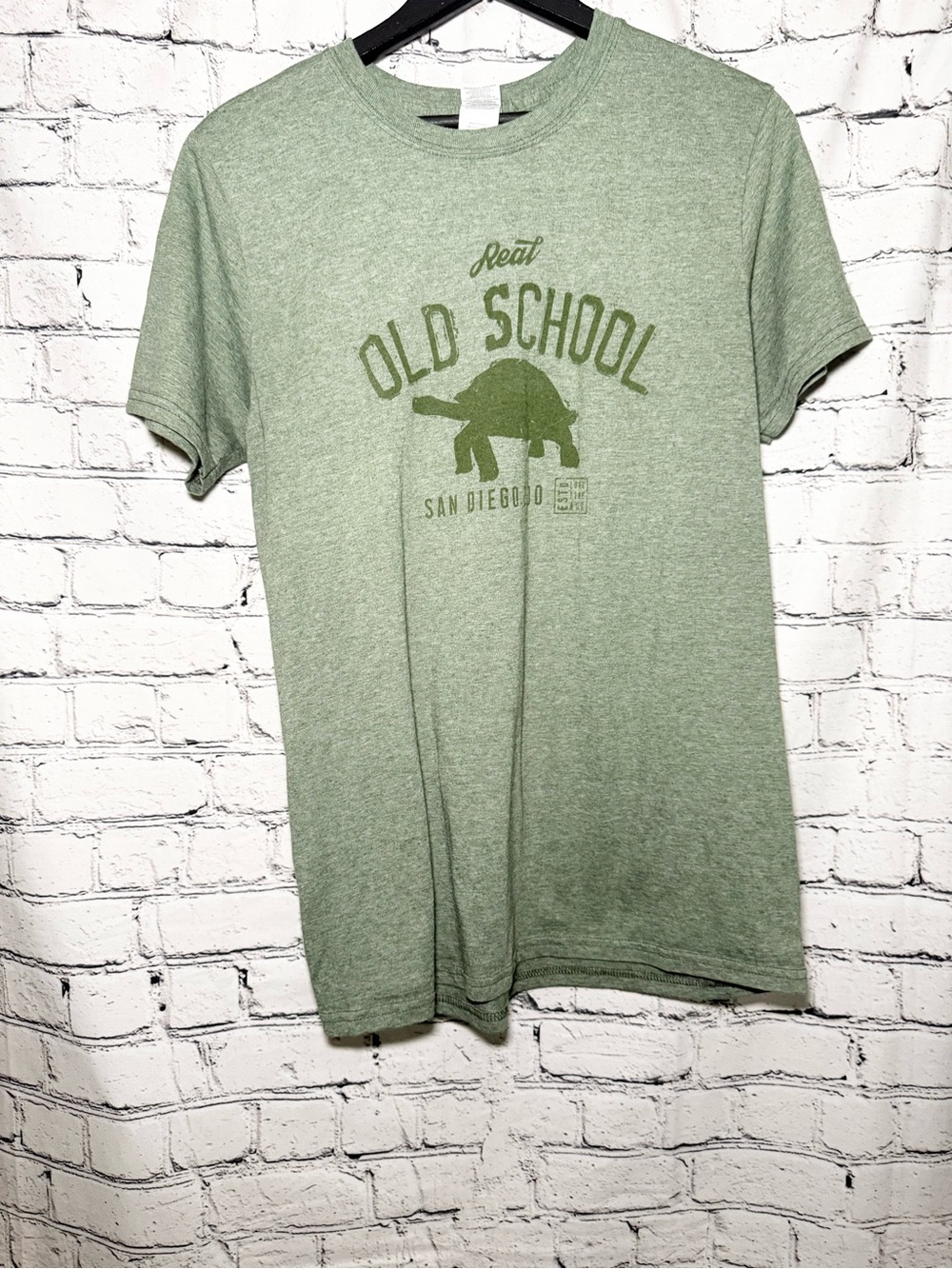 Old School Turtle Graphic Tee — Sage Green. Size M